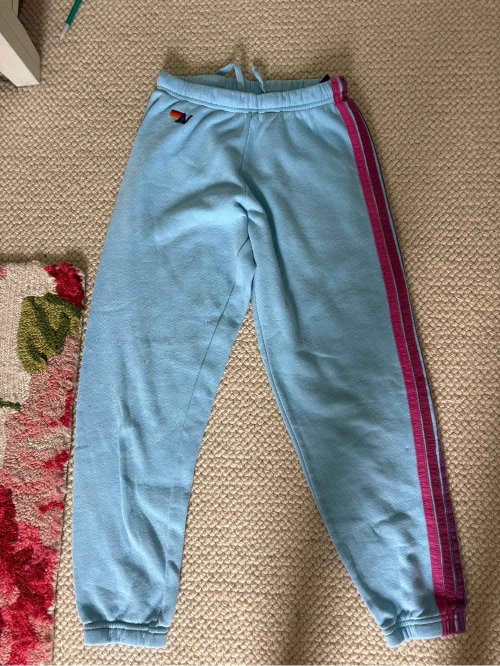 Aviator Nation Light Blue Sweatpants with Pink Side Stripes